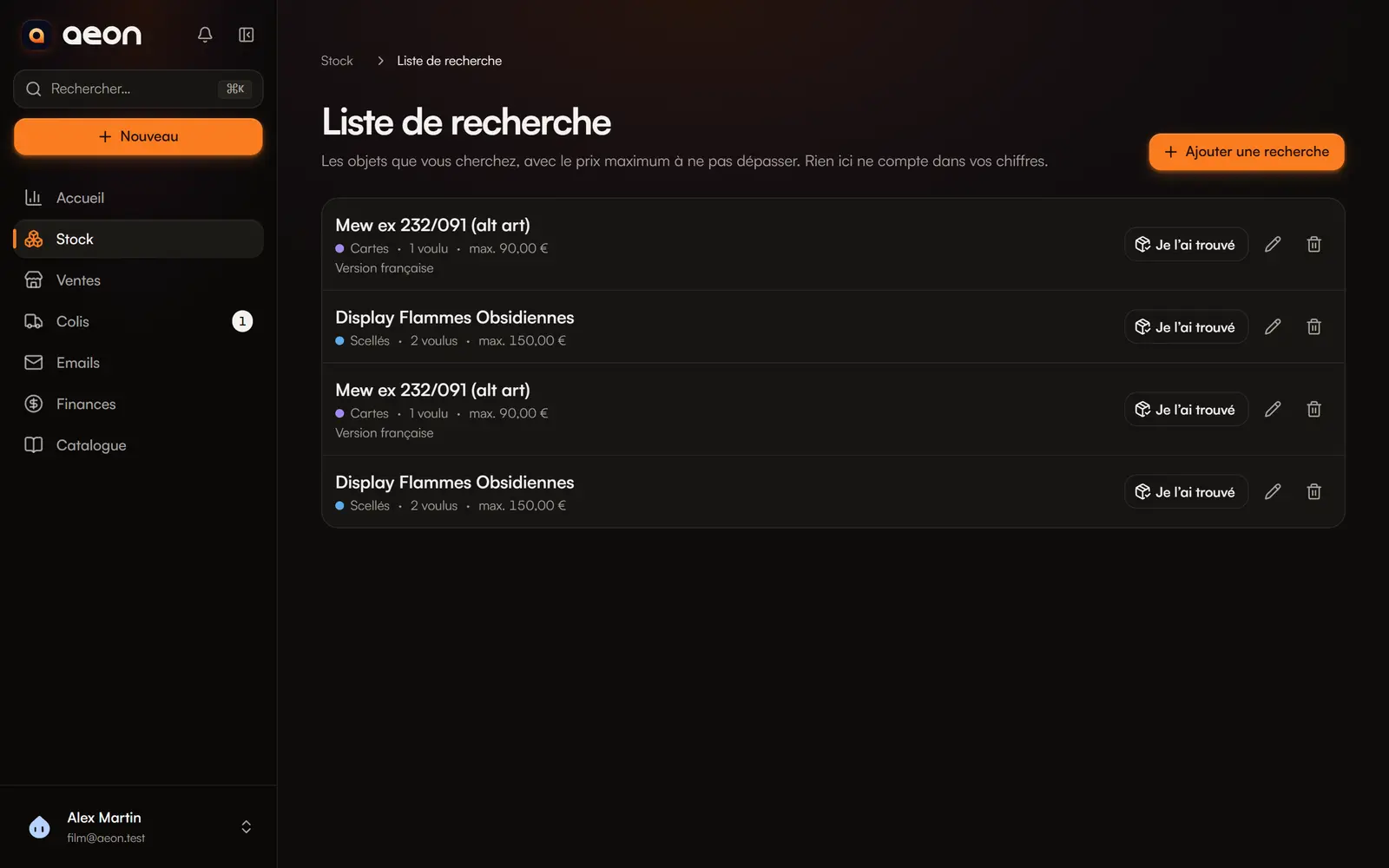 La liste de recherche